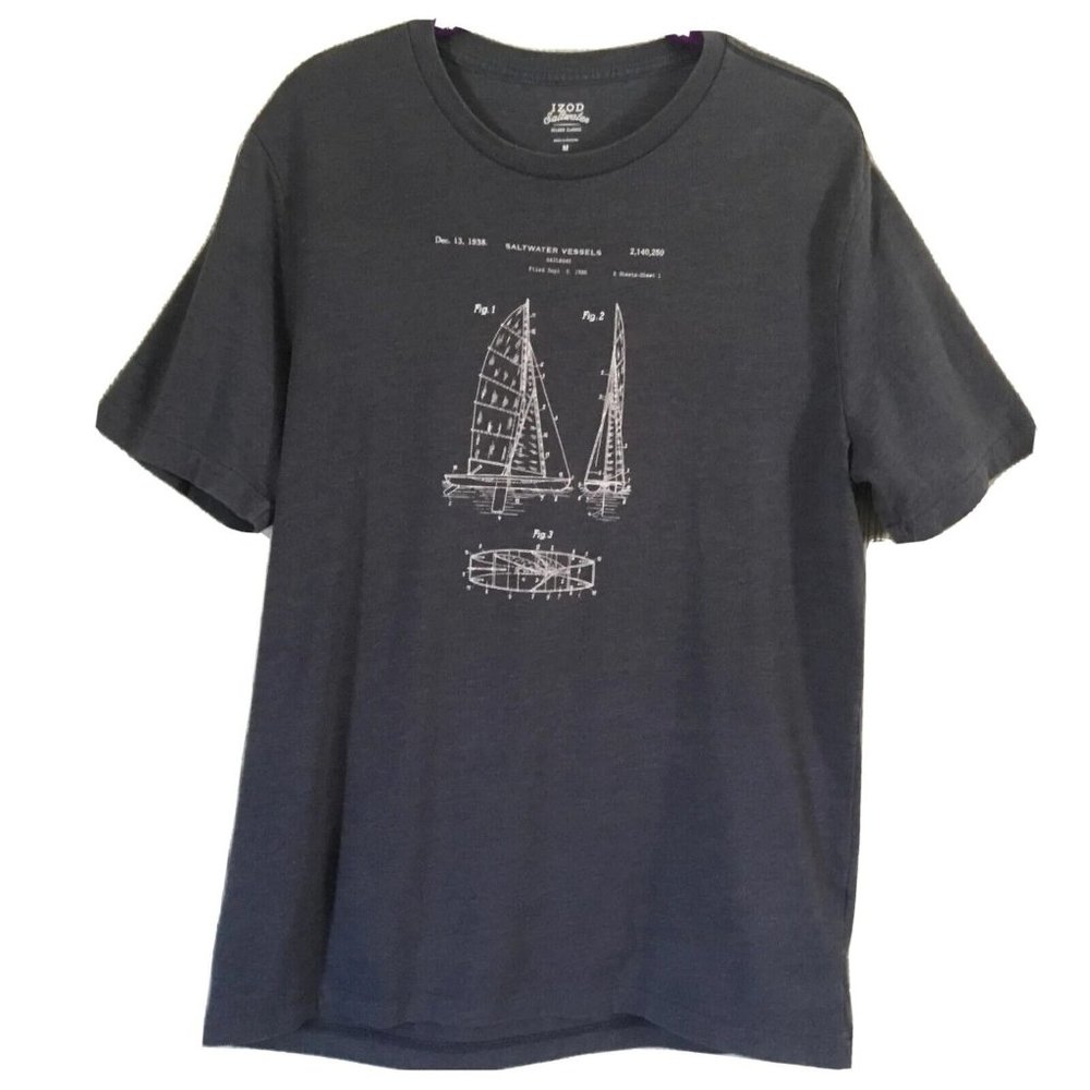 Izod Sailboat Schematics Blue Graphic T-Shirt Men's Medium
